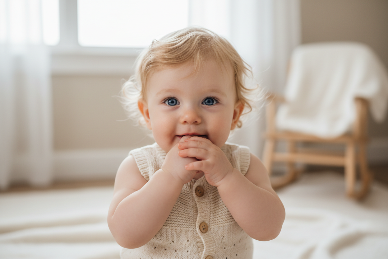 Blonde baby with blue eyes